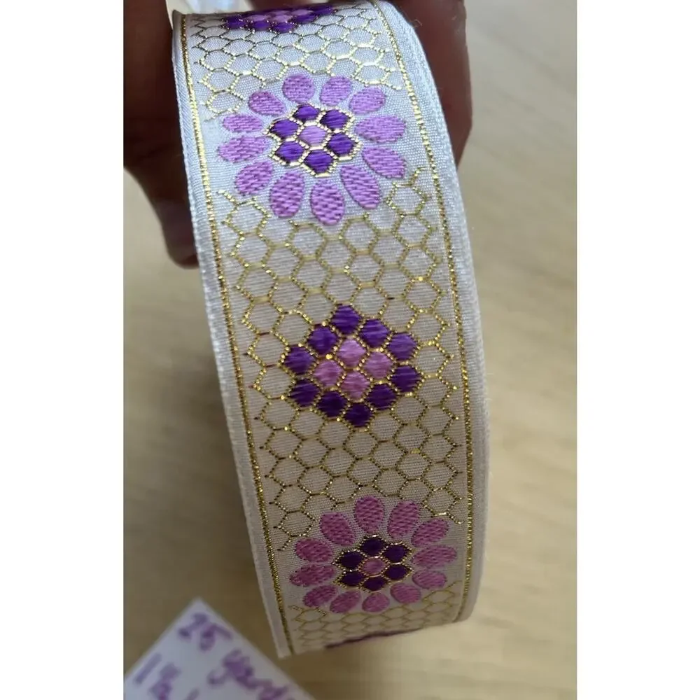 25 yards metallic jacquard woven floral trim ribbon 1.5